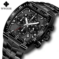 2022 new mens fashion watch wwoor stainless steel black quartz military wristwatch man sport square waterproof chronograph clock