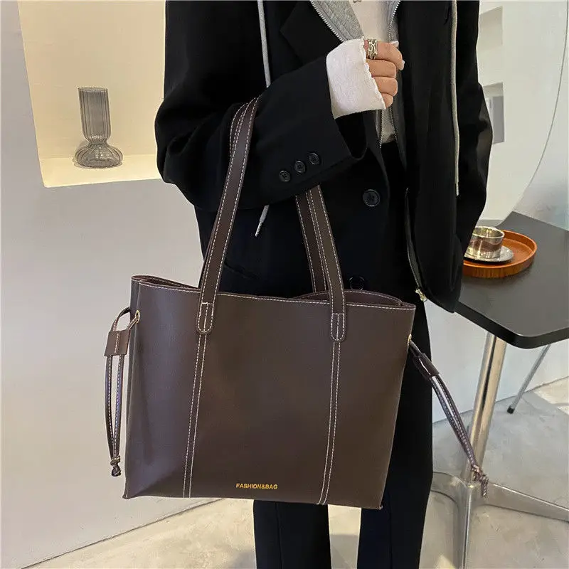

Женская Черная большая сумка, коричневая Рабочая офисная кожаная сумка через плечо, новая роскошная дизайнерская сумка 2022