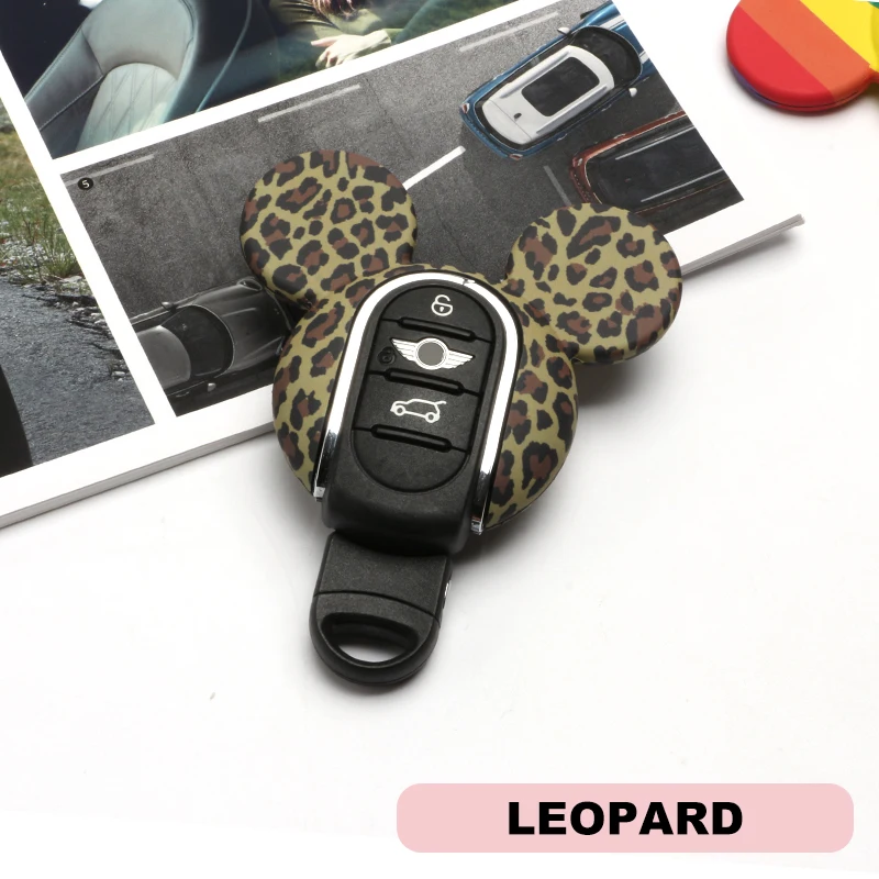 Для Mini Cooper F54 F55 F56 F57 F60 Clubman Countryman One S JCW чехол для ключей в виде мышки, бантик-ушки, милый чехол для ключей в автомобиле, защитные аксессуары - Название цвета: Leopard