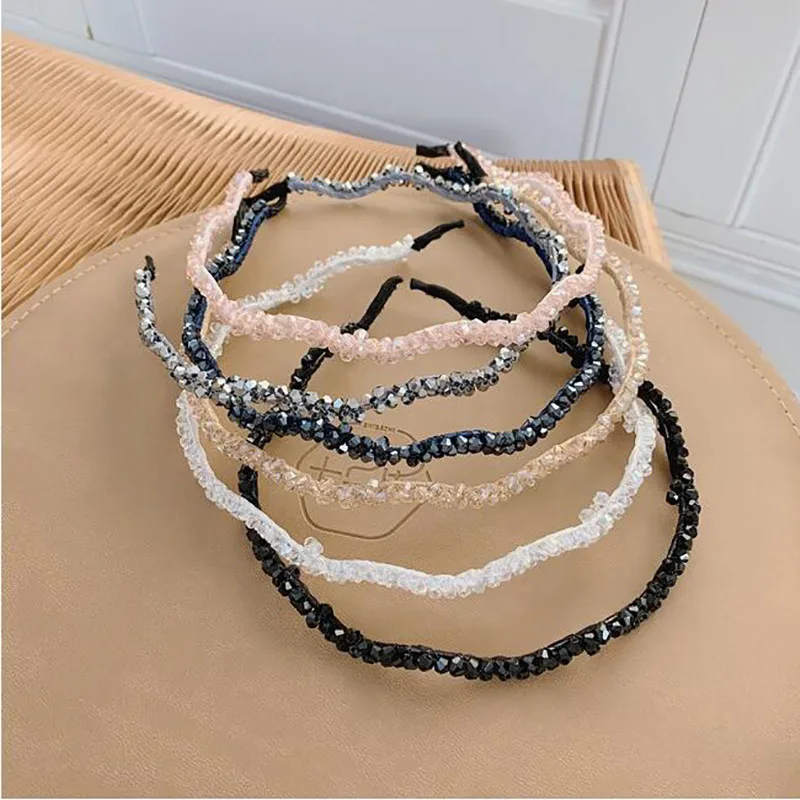 

Face Wash Thin Headband Simple Crystal Hair Hoop Rhinestone Toothed Elegant Headband hand - wrapped Summer Female Adult Hairpin