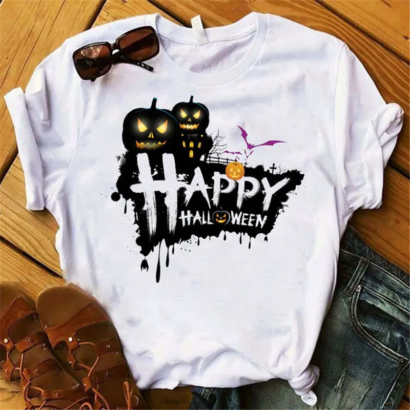 Счастливый Хэллоуин белая женская футболка Повседневная с коротким рукавом