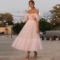 beach wedding dresses a line off the shoulder tulle tea length short dubai arabic wedding gown bridal dress vestido de noiva