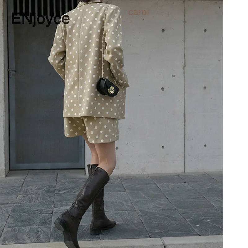 2020 Spring Summer Vintage Polka Dot Printed Blazer Shorts Women Casual Wide Leg Female Blazers Elegant Office Ladies Set | Женская