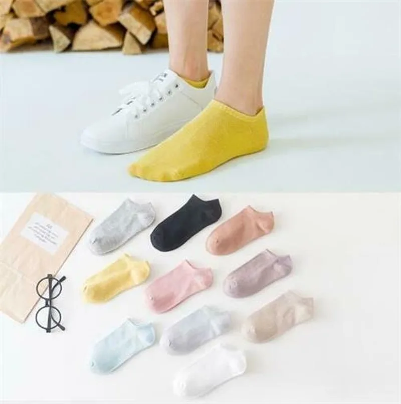 

Summer Socks Women Candy Color Cotton Socks ladies Breathable Sports Socks Sweet Solid Color Light Mouth Invisible Socks