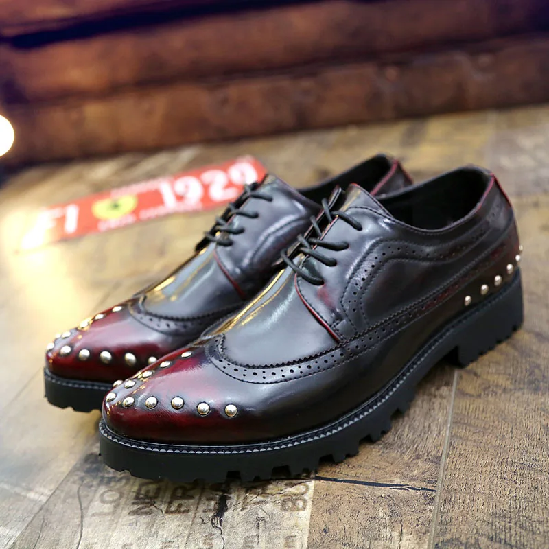 Модные туфли на платформе с заклепками оригинальная мужская повседневная обувь