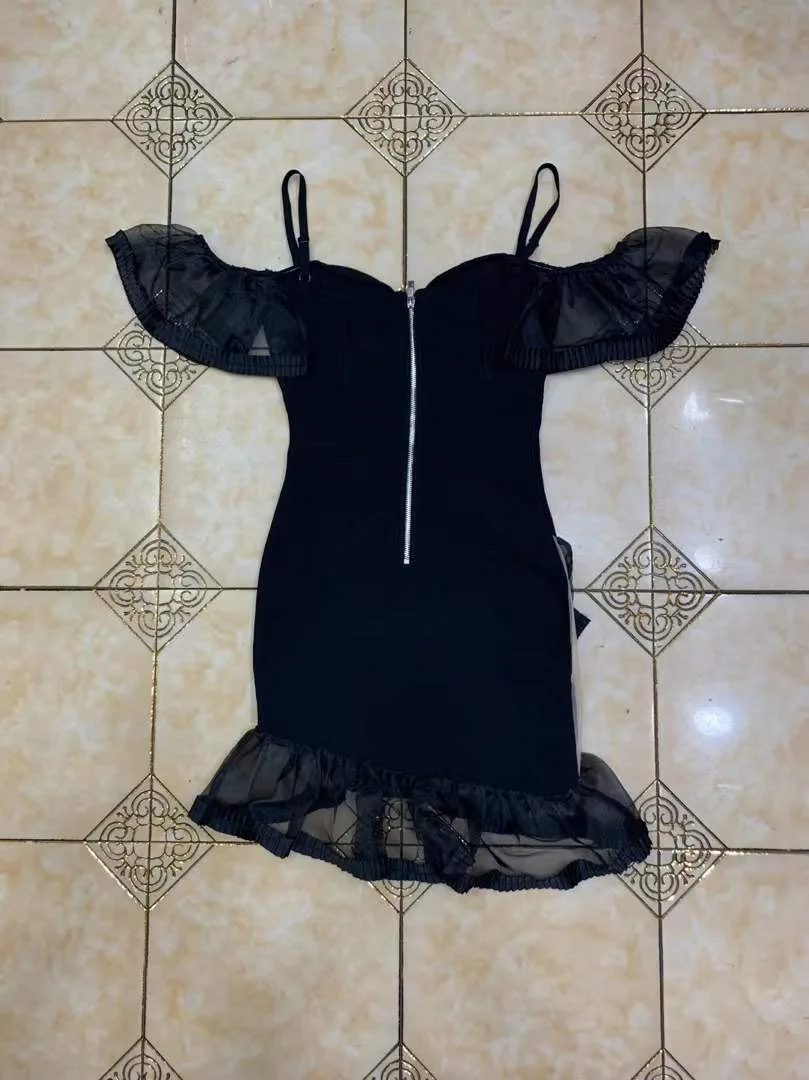 

Top Quality Summer Fashion Sexy Mesh Black Women Rayon Bandage Dress 2020 Elegant Evening Elegant Party Dress