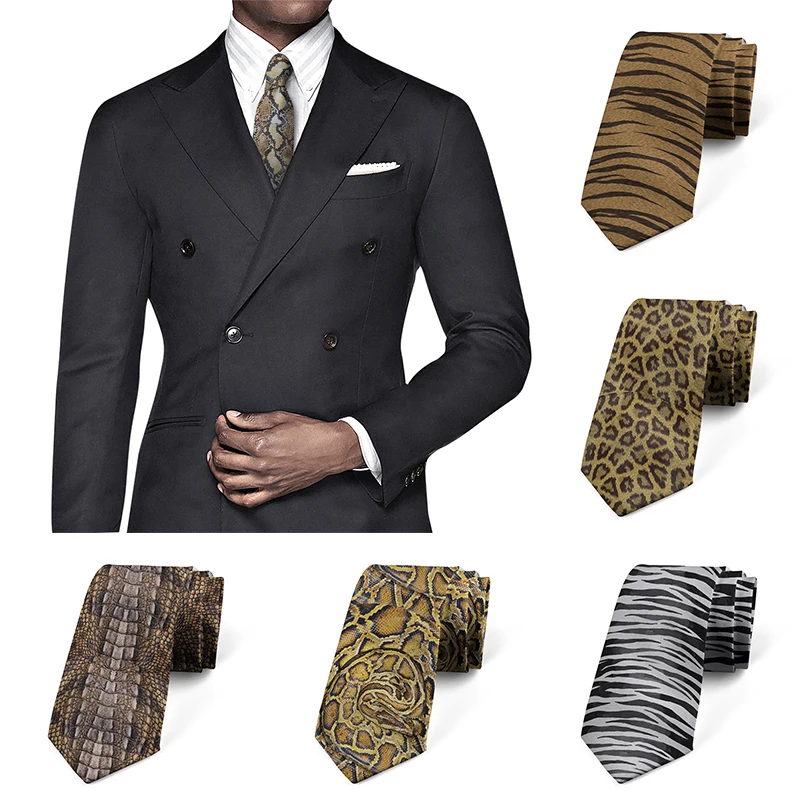 New Animal Skin Polyester Slim Fashion Tie 8cm Wide Snake Skin Leopard Print Fun Necktie Wedding Party Shirt Accessories For Men