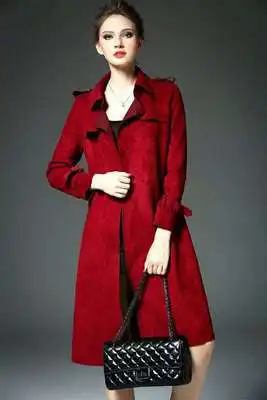 

Spring Women Fashion elegant Solid color Lapel medium-length slim windbreaker coat female
