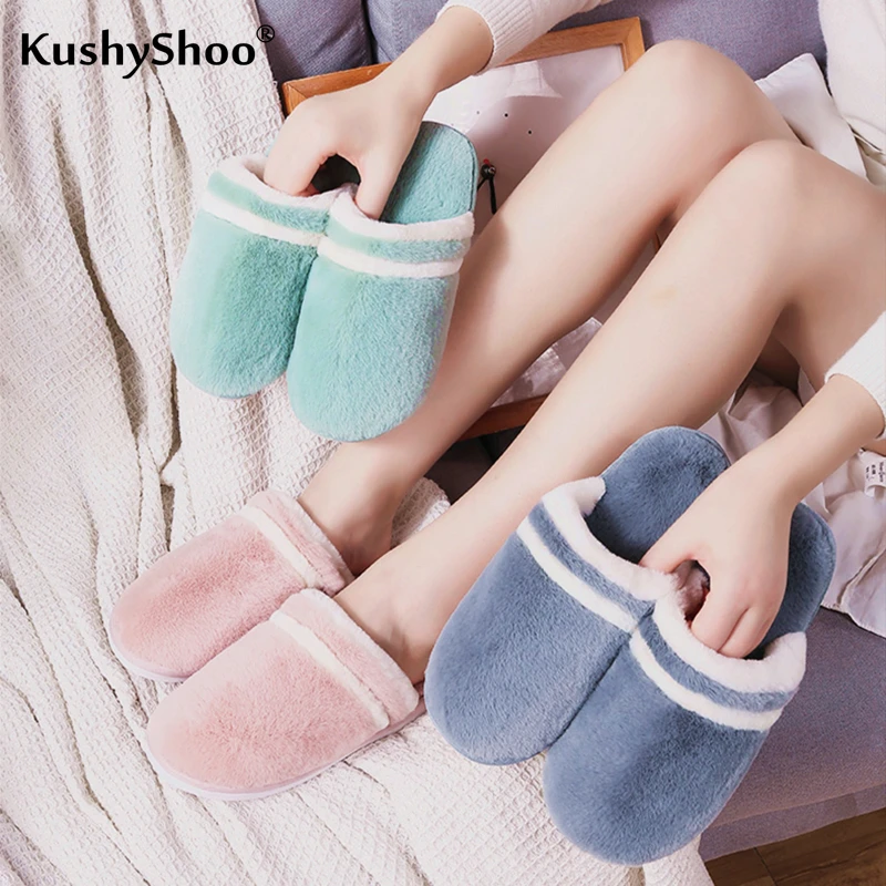 KushyShoo/2019 меховые шлепанцы Пара тапочек Теплые мягкие Нескользящие домашние