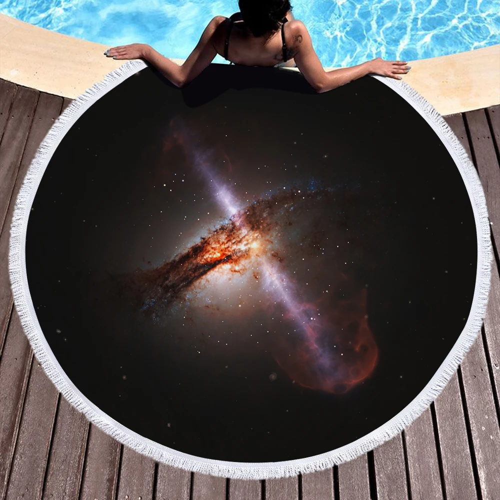 

Free shipping Fringed Large Swim Pool Beach Towel Novelty Universe Nebula Stars Black Hole Moon Print Drop Shipping