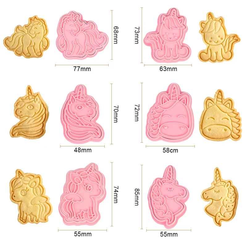 

6Pcs/set 3D Unicorn Cookie Cutters Cartoon Plastic Fondant Biscuit Mould ABS Baking Decorating Tools