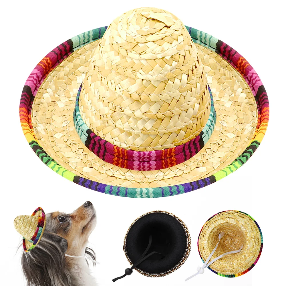 Милая женская соломенная шляпа для улицы собак и кошек пляжная в мексиканском