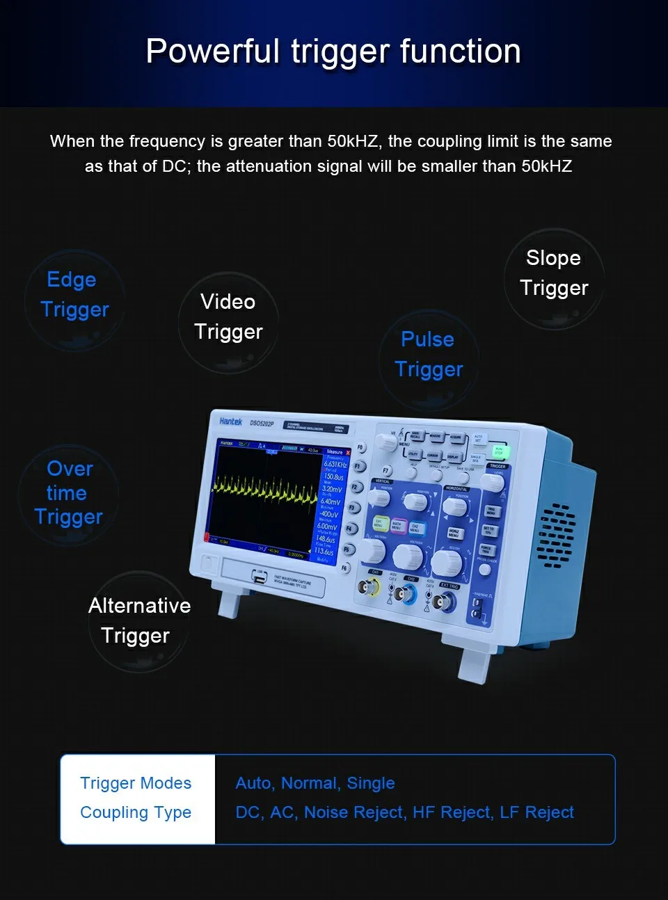Hantek DSO5202P цифровой осциллограф 200 МГц 2 канала 1GSa/s " TFT ЖК-дисплей запись Длина 40 К USB AC110-220V рабочего стола osciloscope