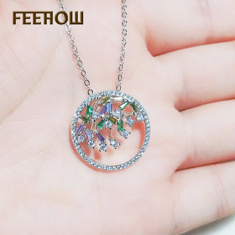 FEEHOW романтическое фиолетовое круглое ожерелье с кулоном из Кубического циркония