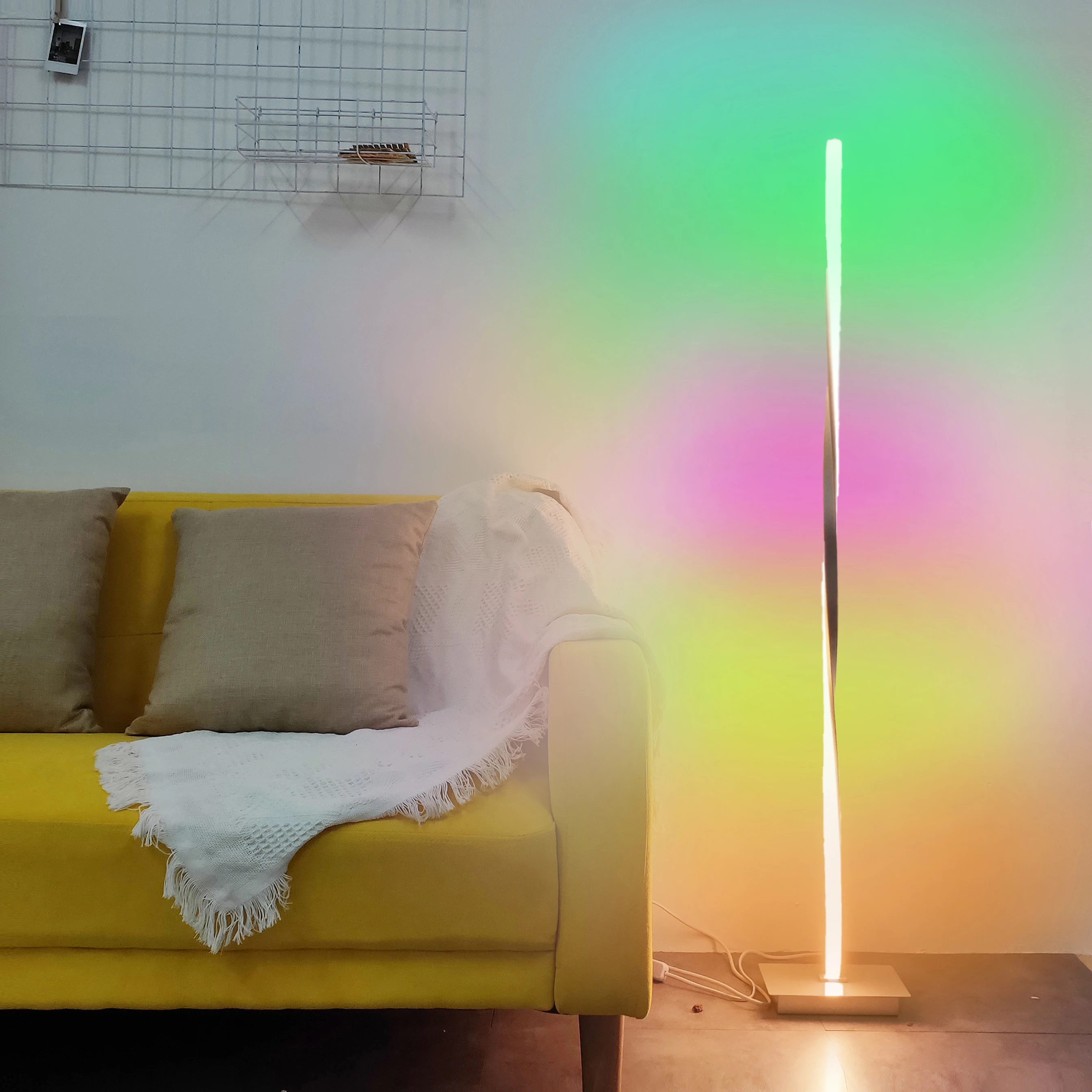 Современный RGB торшер 48 дюймов угловой черный серебряный стоячий светильник для