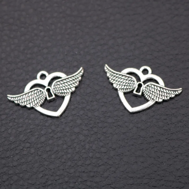 20 штук модная одежда с сердечками крылья Шарм Подвески Ретро браслет серьги