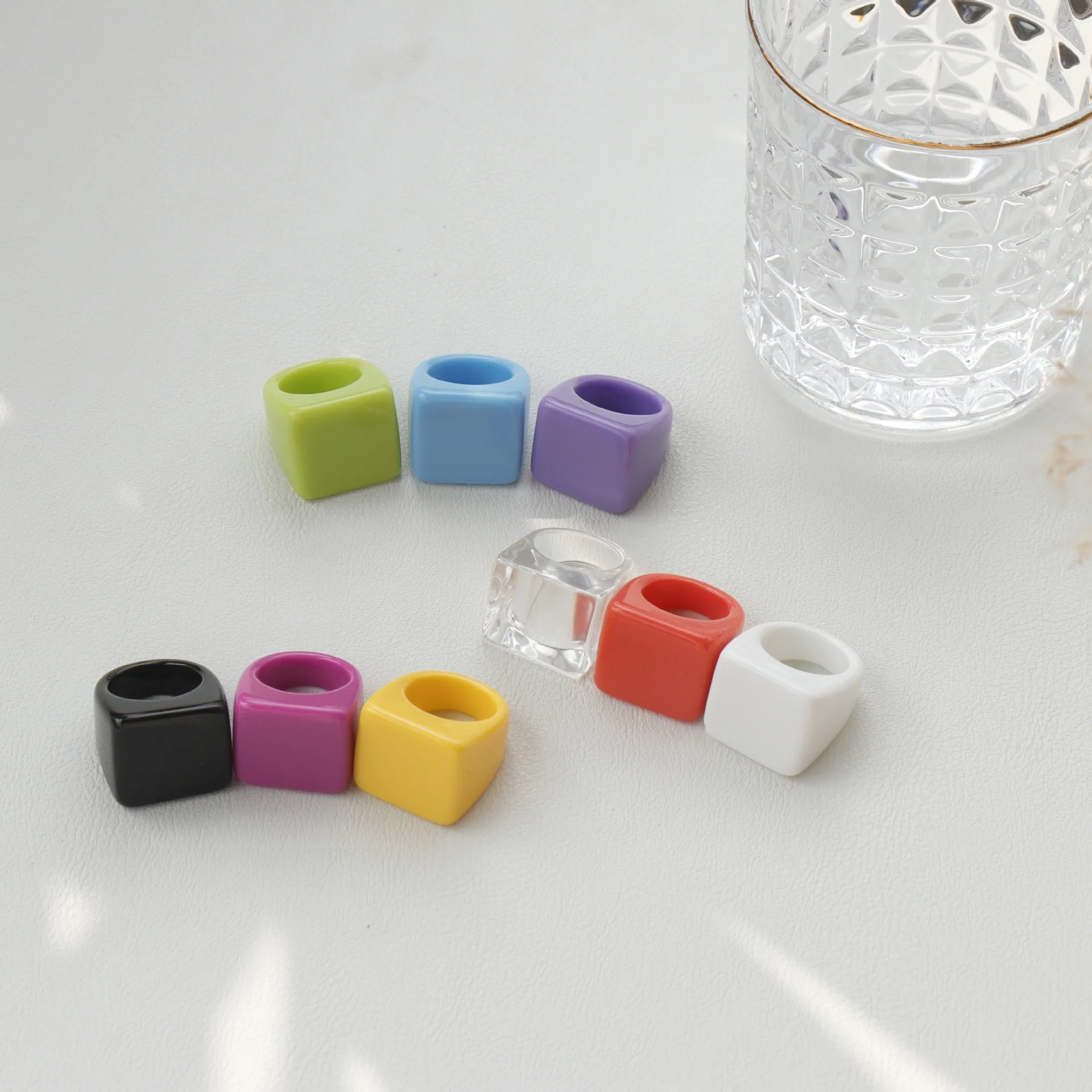 2022 New Kpop Vintage Trendy Geometric Square Candy Color Resin Rings Girls Fashion Aesthetic Jewelry Gifts | Украшения и