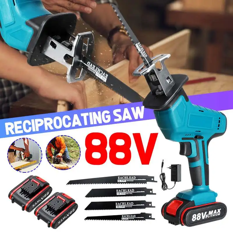 

88V Cordless Reciprocating Saw Adjustable Speed Chainsaw Wood Metal PVC Pipe Cutting Reciprocating Saw Garden Power Tool