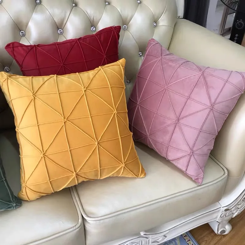 Modern Fashion Plaid Velvet Cushion Cover Blue Gray Yellow Pink Pillow Pillowcase Home Decorative Sofa Throw Pillows | Дом и сад