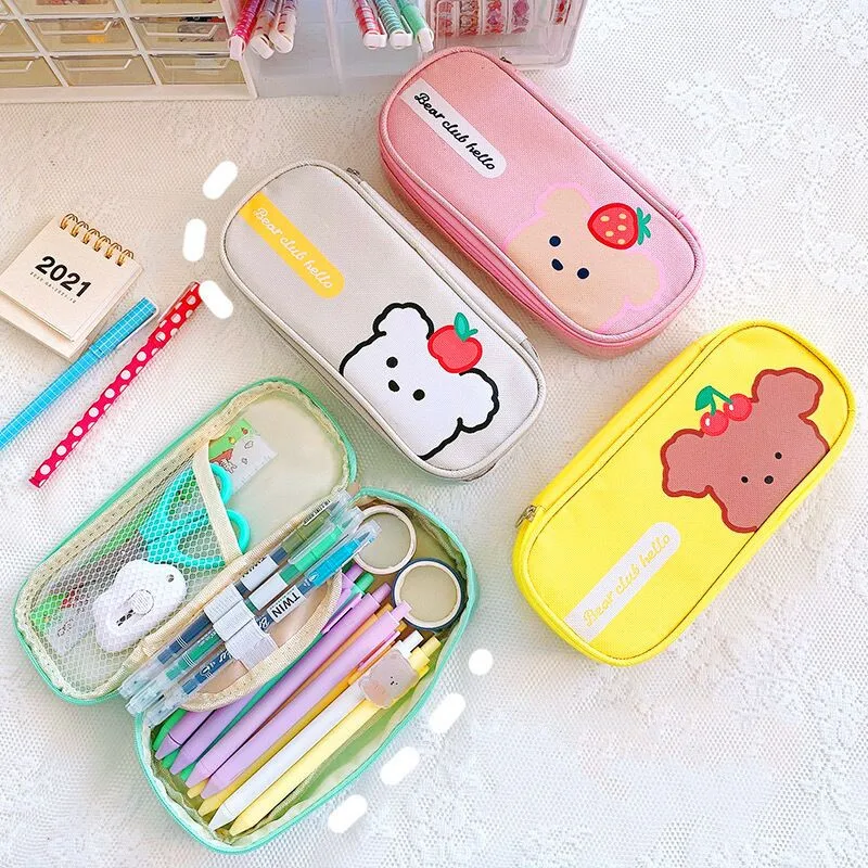 

MINKYS Cute Bear Big Capacity Pencilcase Pencil Pouch Pencil Bag Desktop Storage Box Kids Gift School Stationery