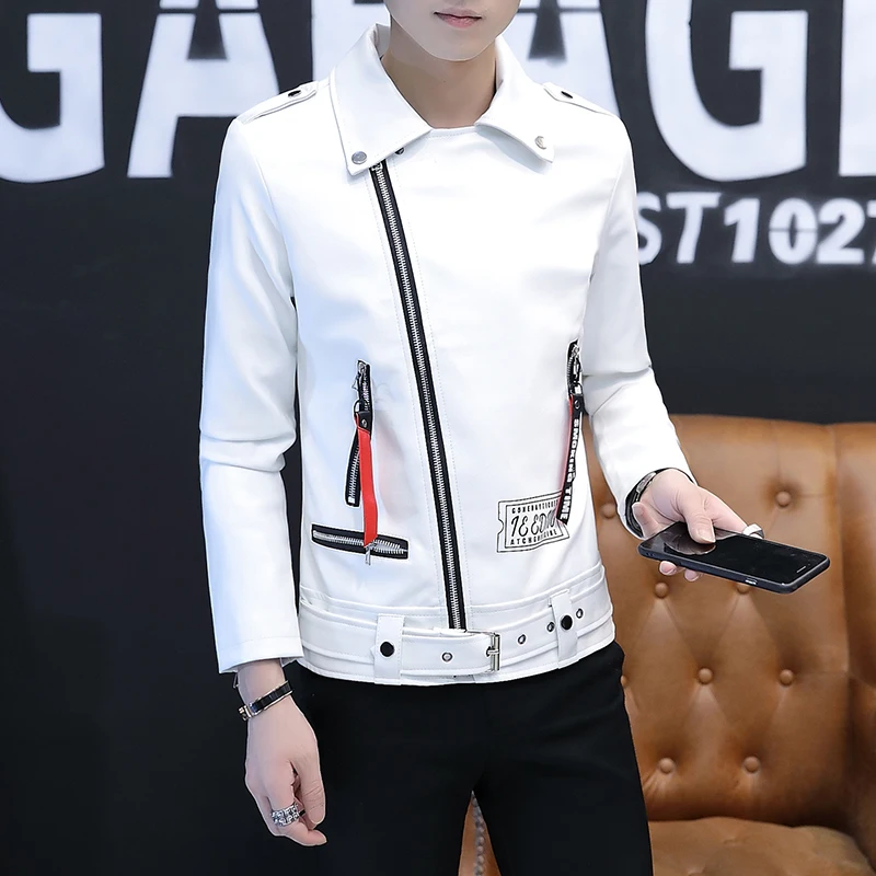 Куртка мужская приталенная из искусственной кожи модная мотоциклетная одежда