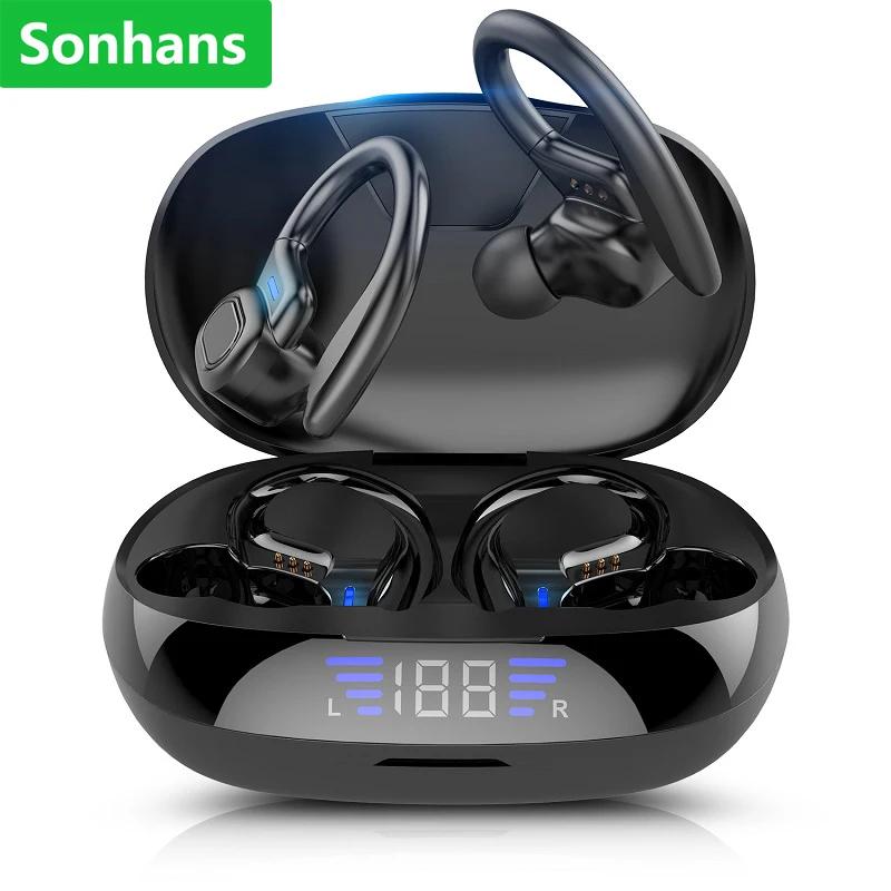 

Наушники-вкладыши TWS True Беспроводной Bluetooth наушники спортивный ушной крючок светодиодный Дисплей Hi-Fi стерео наушники Водонепроницаемая гарнитура Шум шумоподавления наушники