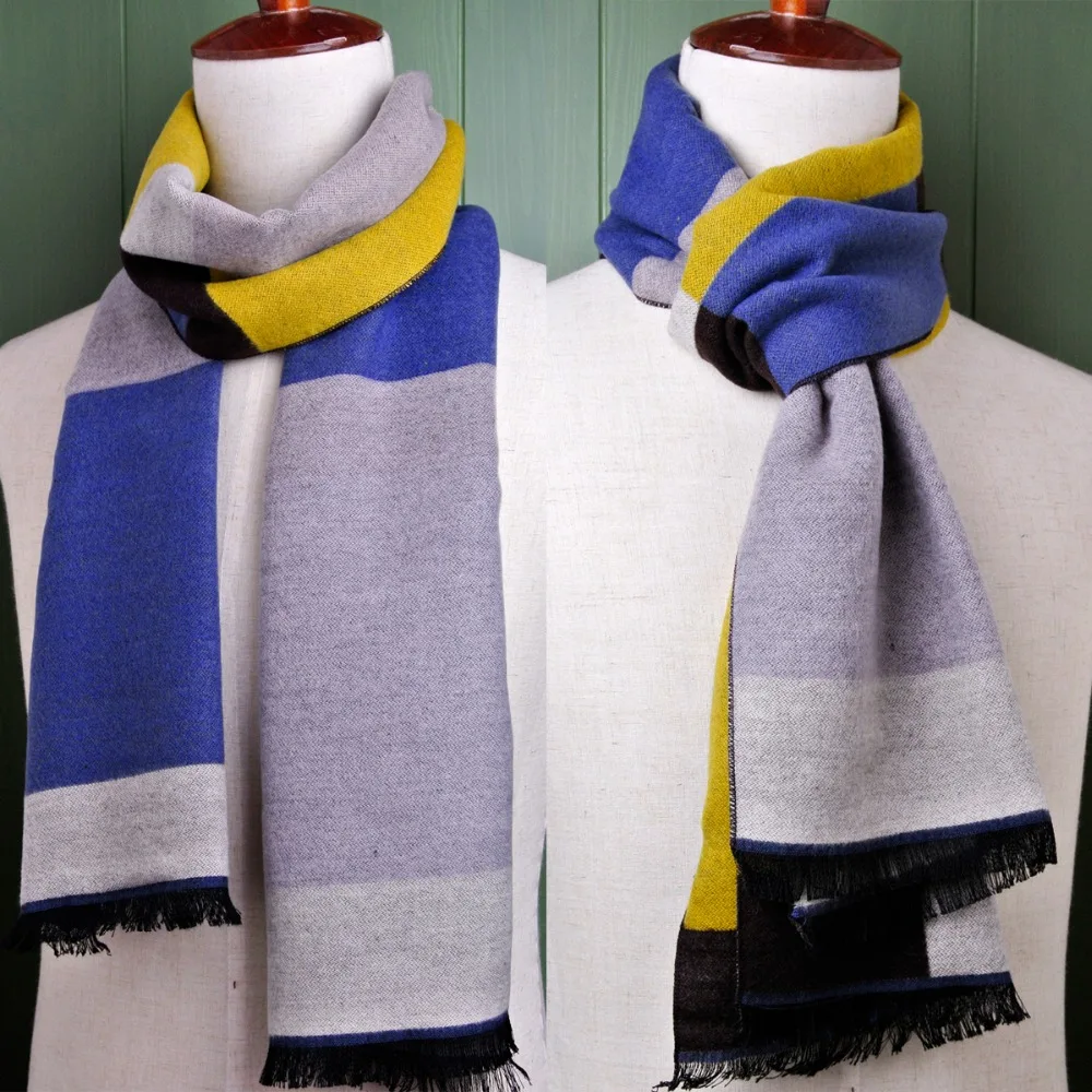Новый Однотонный мужской шарф в клетку с геометрическим рисунком кашемировый