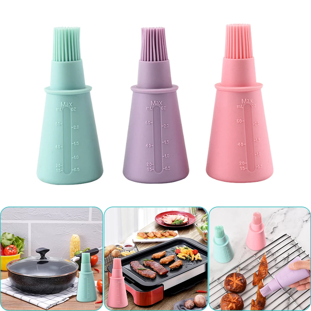 

1pc Oil Bottle Brush Opaque Silicone Straight Body Bbq Oil Brush With Scale Brush For Restaurant Kitchen Accessories Tool