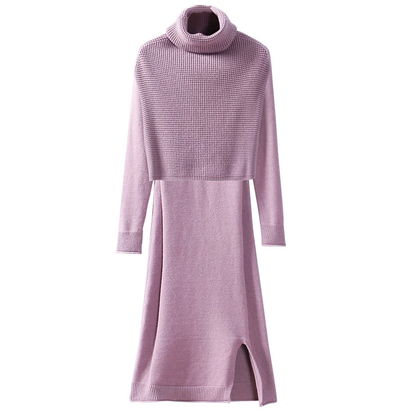 Женское трикотажное платье-двойка повседневное розовое платье-миди с длинным