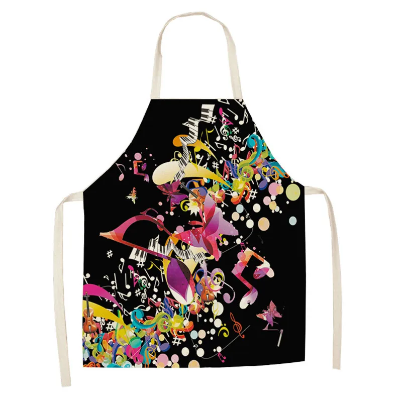 Musical Note Pattern Kitchen Aprons for Woman Man Dinner Party Cooking Cotton Linen Bibs Cleaning Tools | Дом и сад