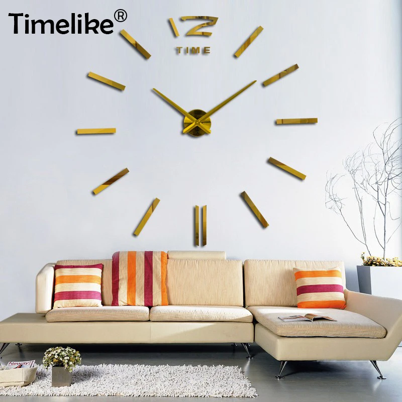 3D акриловые настенные часы в стене большой размер сделай сам зеркальные Стикеры