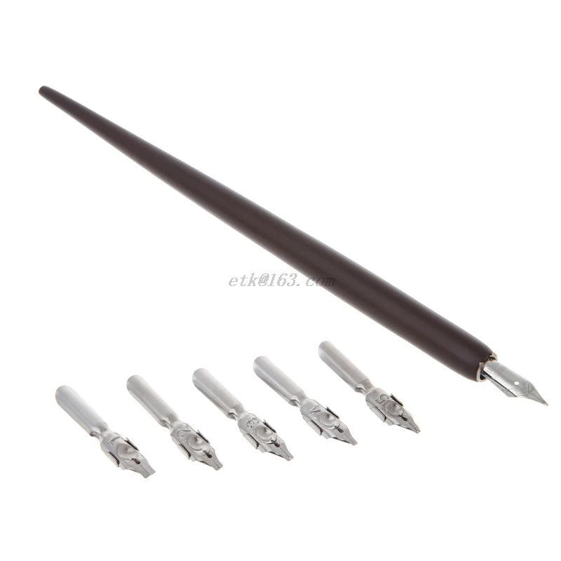 Деревянная английская каллиграфическая ручка с косой ручкой + 5 наконечников |