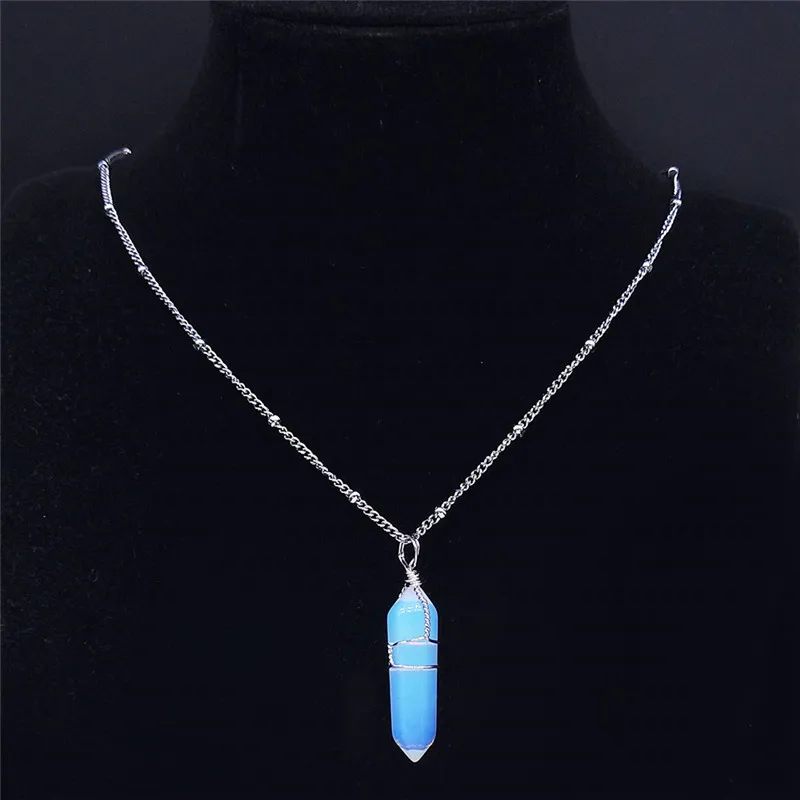 

2021 Stainless Steel Divination Board Charm Necklaces Silver Color Necklace Women Boho Jewelry pierre naturelle N2260S05