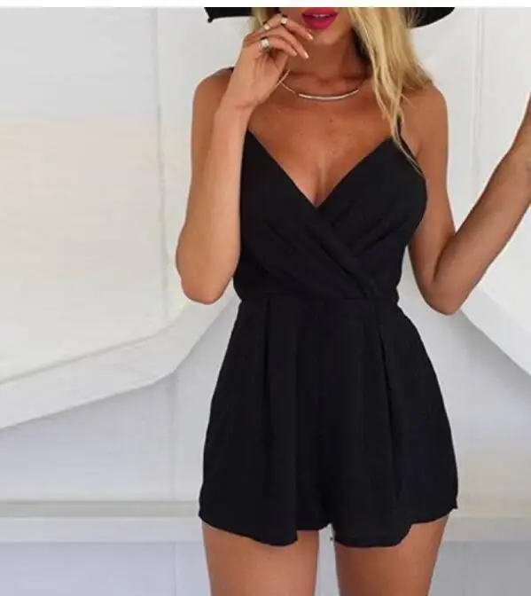 

Sexy Playsuit Women Sleeveless Bodycon Black Elegant Jumpsuit Ladies Summer Romper Womens V-Neck Beach Jumpsuits Overall