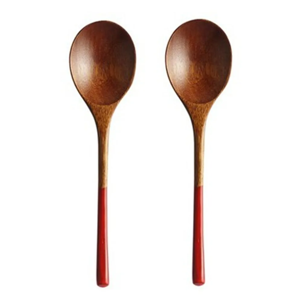 

2Pcs 16cm*4 Cm Round Lipstick Black Rat Tail Japanese And Korean Style Spoon Creative Dessert Wooden Spoon