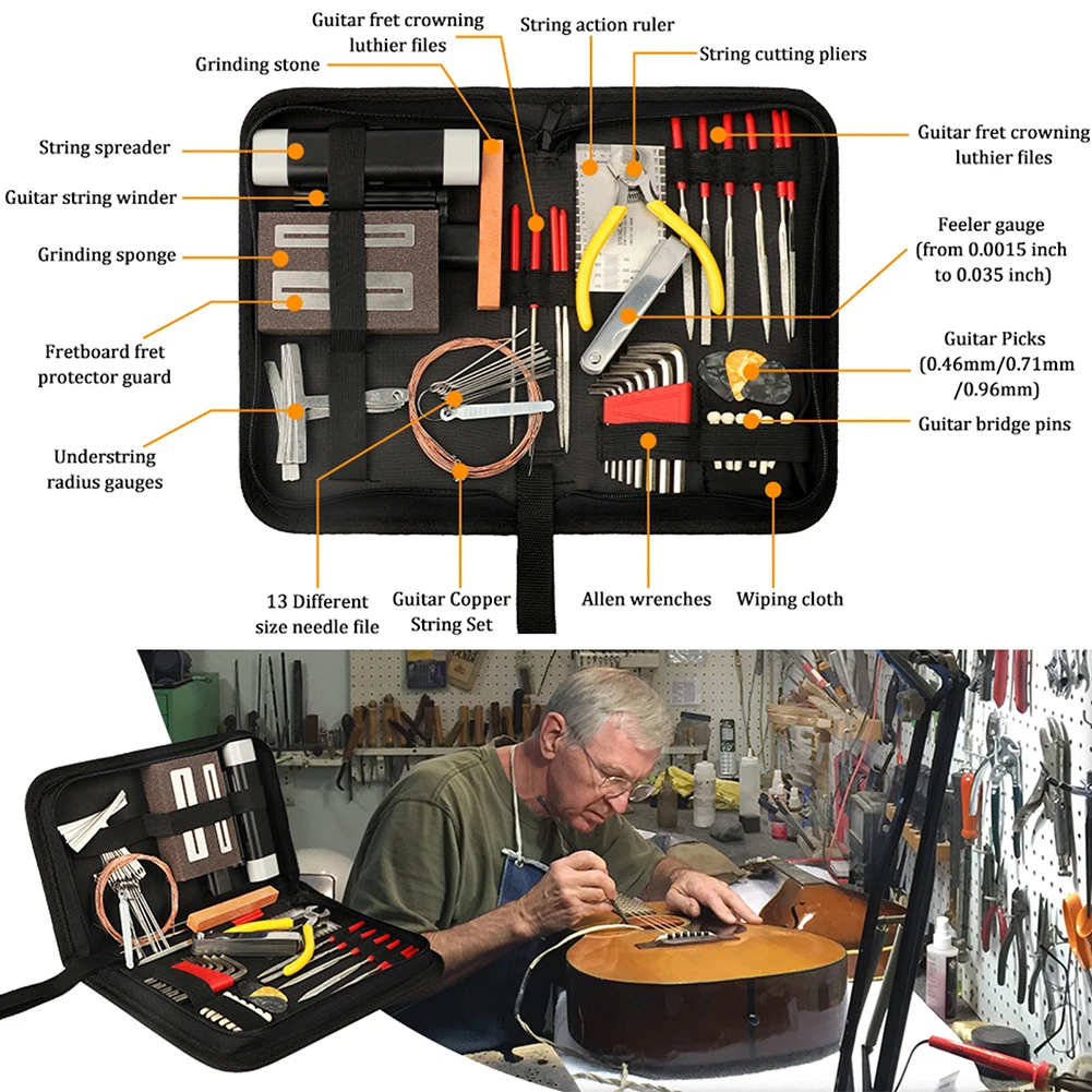

54Pcs Guitar Repairing Maintenance Tool Kit Guitar Setup Kit Repair Tools with Carry Bag Large Care Set of Tools Guitar Tool Kit