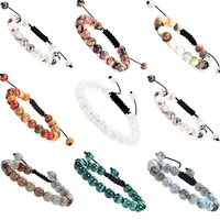 2021 fashion handmade beaded adjustable black rope natural stone men bracelet colorful round bead charm bracelet for women gifts
