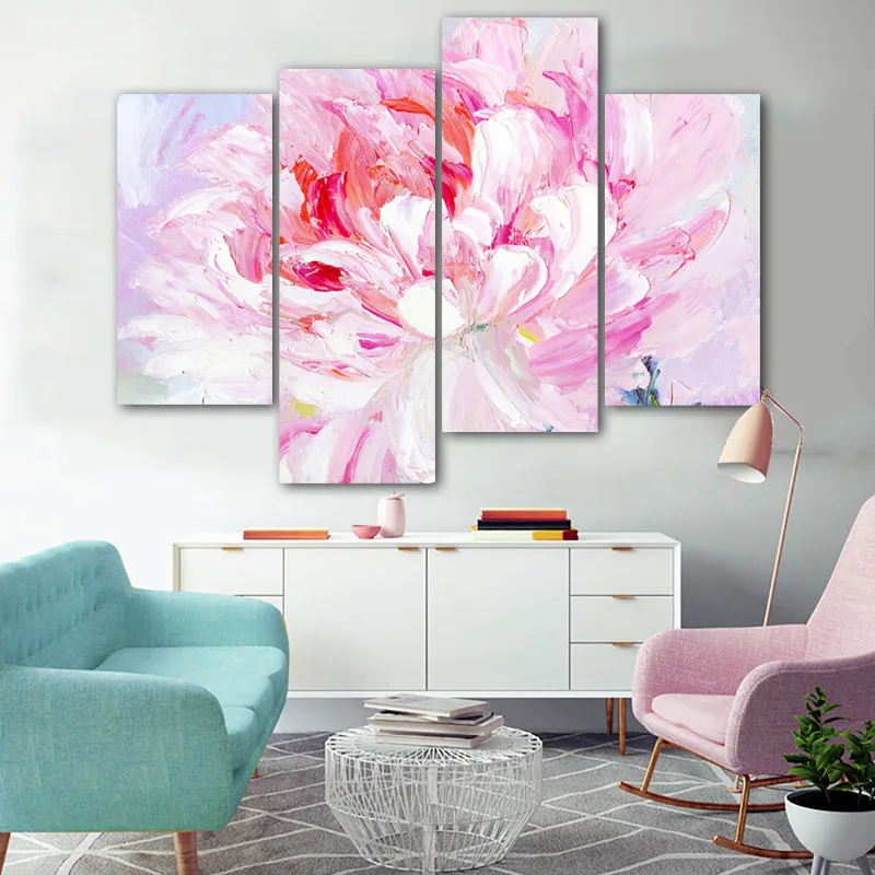 

RELIABLI ART 4 Panels/Set Flower Pictures Decorative Posters Canvas Printing Wall Art For Living Room Modern Home Decor NO FRAME
