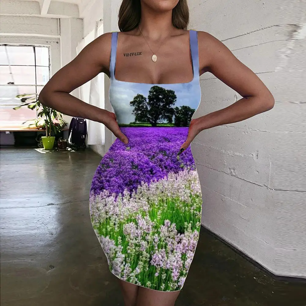 Giyu Flower Dresses Women Flowers 3d Print Landscape Vestido Sexy Retro Bodycon Dress Womens Clothing Summer New Boho