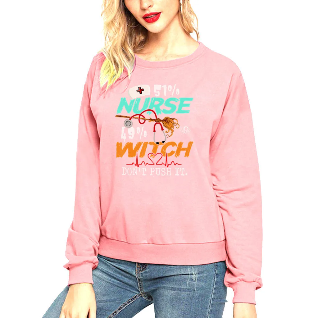 

Halloween Fun Pattern Printed Long Sleeve Tops Round Neck Sweatershirt Letter Printing Sweatshirt Women