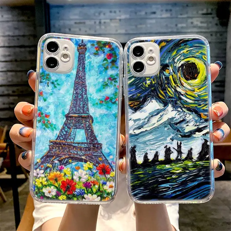 

Oil Painting Phone Case For iphone 13 12 11 8 7 plus mini x xs xr pro max Transparent soft