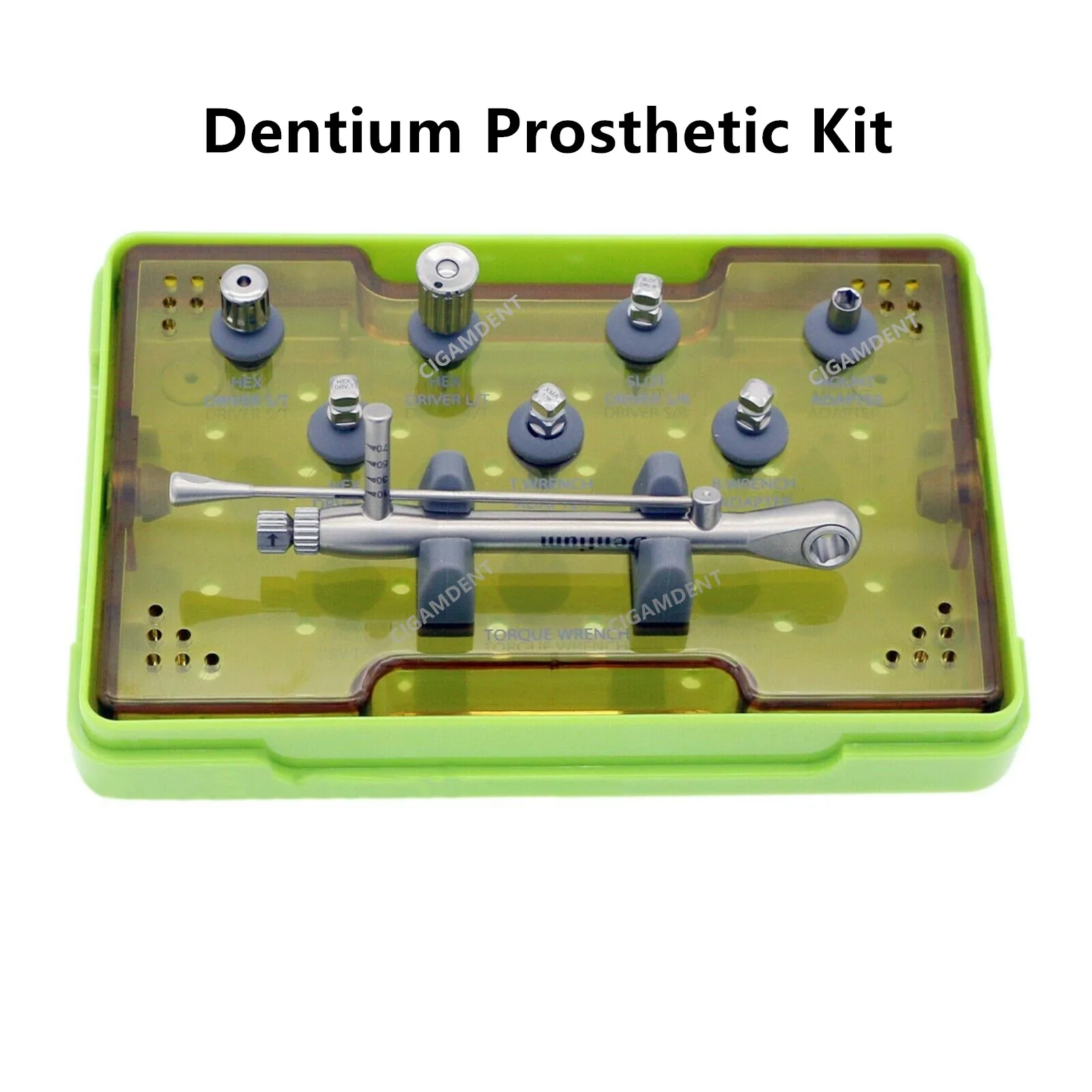 Dentium Prosthetic Kit Dental Implant Torque Wrench 10-70NCM 7 Screwdrivers Screw Hand Hex Drivers With Box Holder