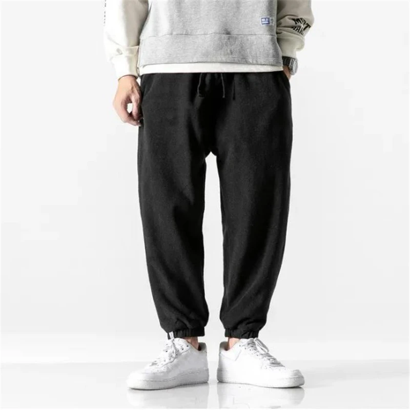 Fashion Men Harem Pants 2021 Spring Warm Fleece Trousers Japanese Style Outdoor Jogger Sport Male Loose Pants Pantaloni Da Uomo blue harem pants