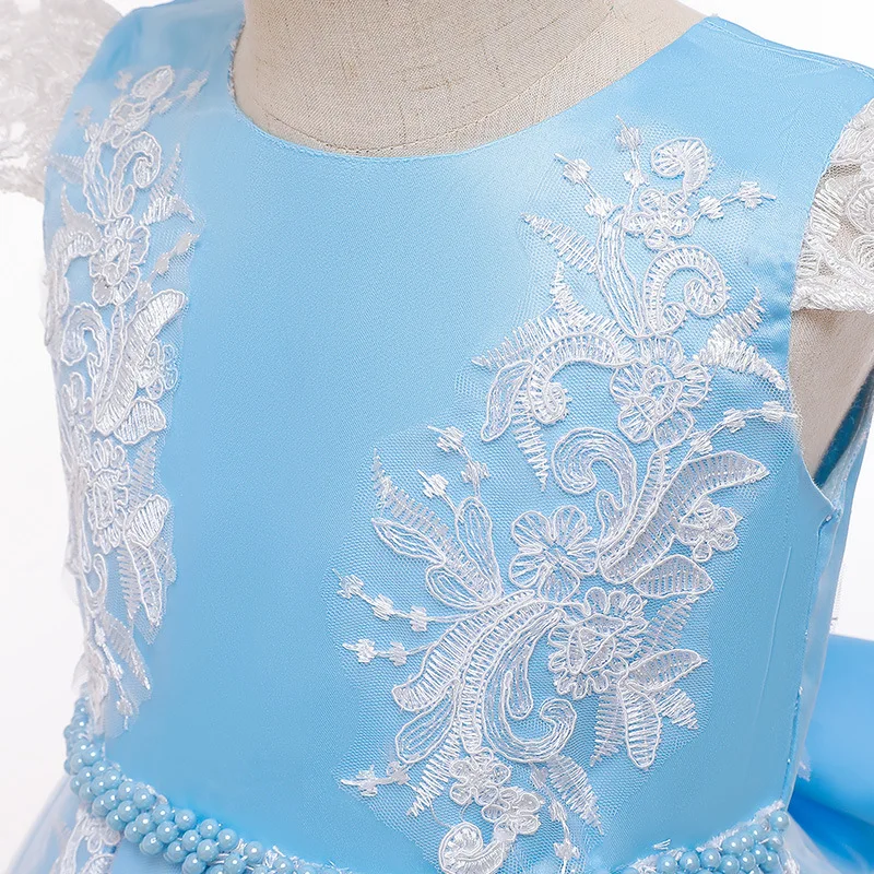 Детское платье Новинка 2020 года Летнее кружевные платья принцессы с бусинами для