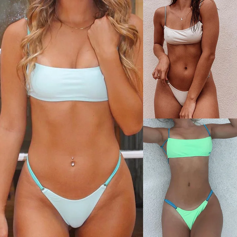 

BAZUHIA Mid Waist Bikinis Swimsuit Women Push Up Swimwear Women Sexy Solid Suit Biquini Brazilian Bikini 2021New Beachwear