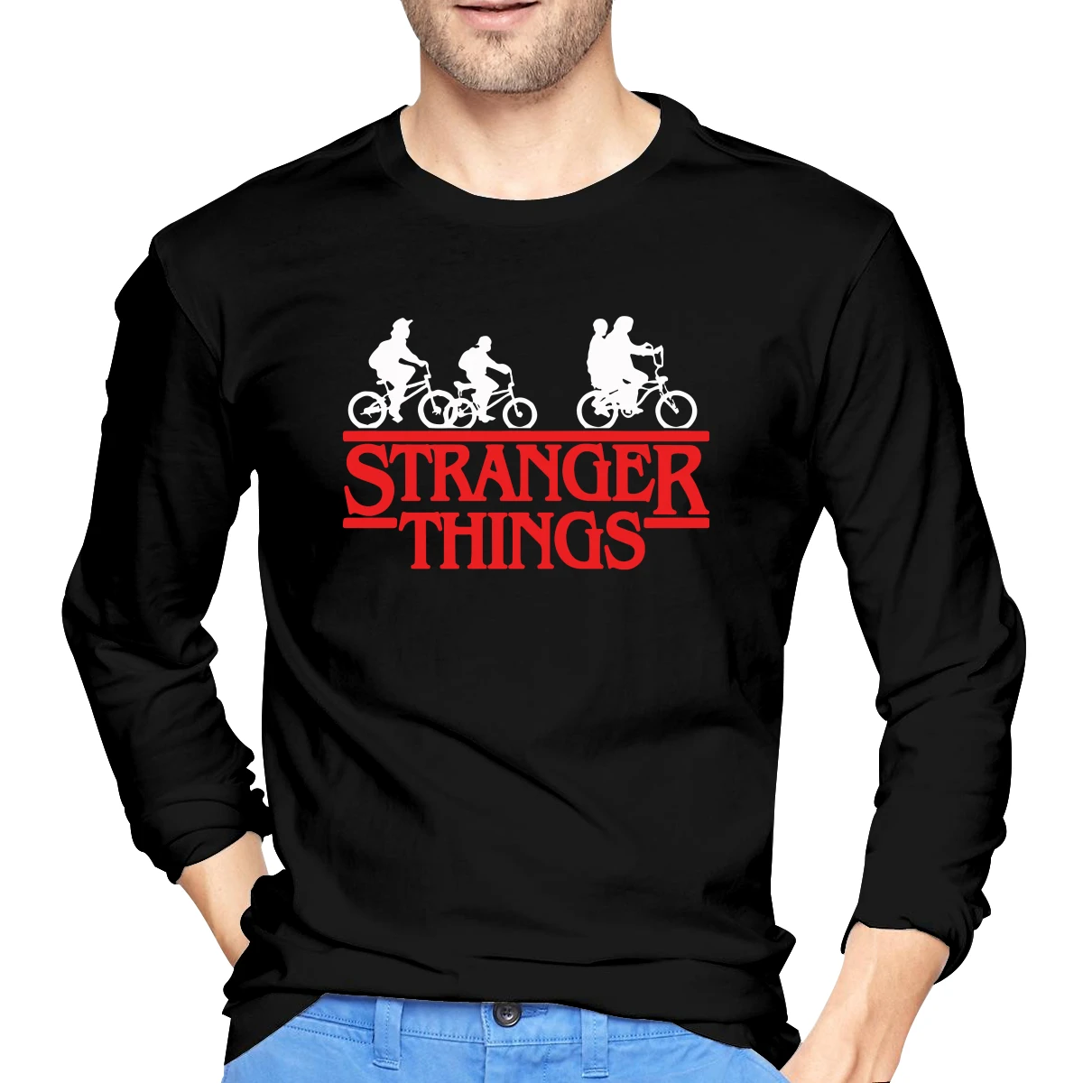 

Stranger Things Bikes Long Sleeve Crew Neck T-Shirts Feel Soft And Comfortable Micro Elastic Fashionable Simple Practical