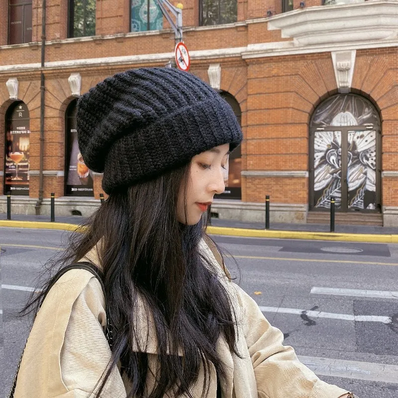 

New Winter Solid Color Wool Knit Beanie Women Fashion Casual Hat Warm Female Soft Thicken Hedging Cap Slouchy Bonnet Ski Шапка