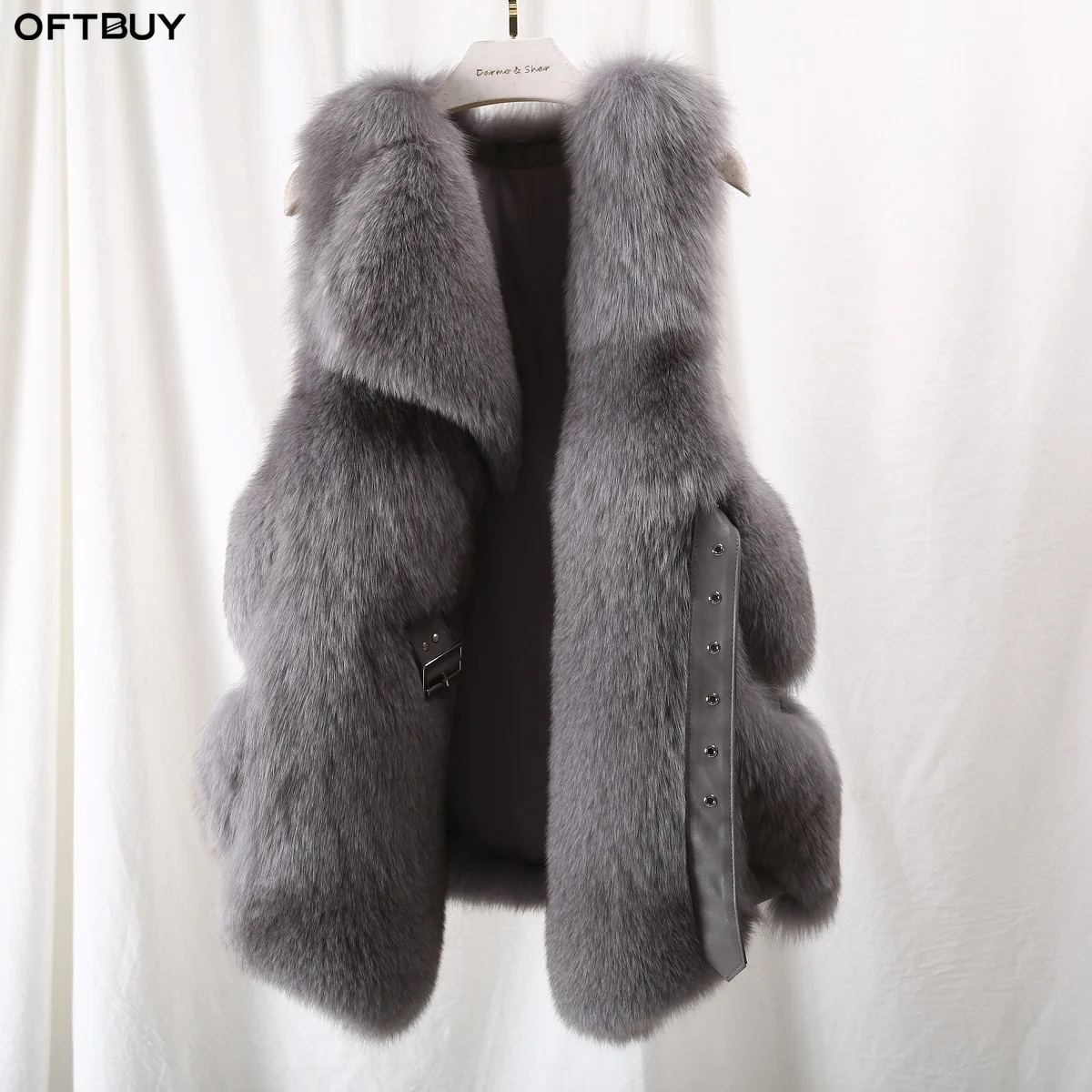 OFTBUY натуральный Лисий Меховой жилет женская зимняя куртка с v-образным вырезом натуральный мех пальто толстая теплая овчина ремень уличная Новинка