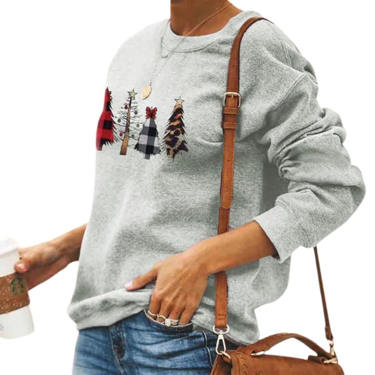 Женские футболки для бега с принтом рождественских елок круглым вырезом длинным