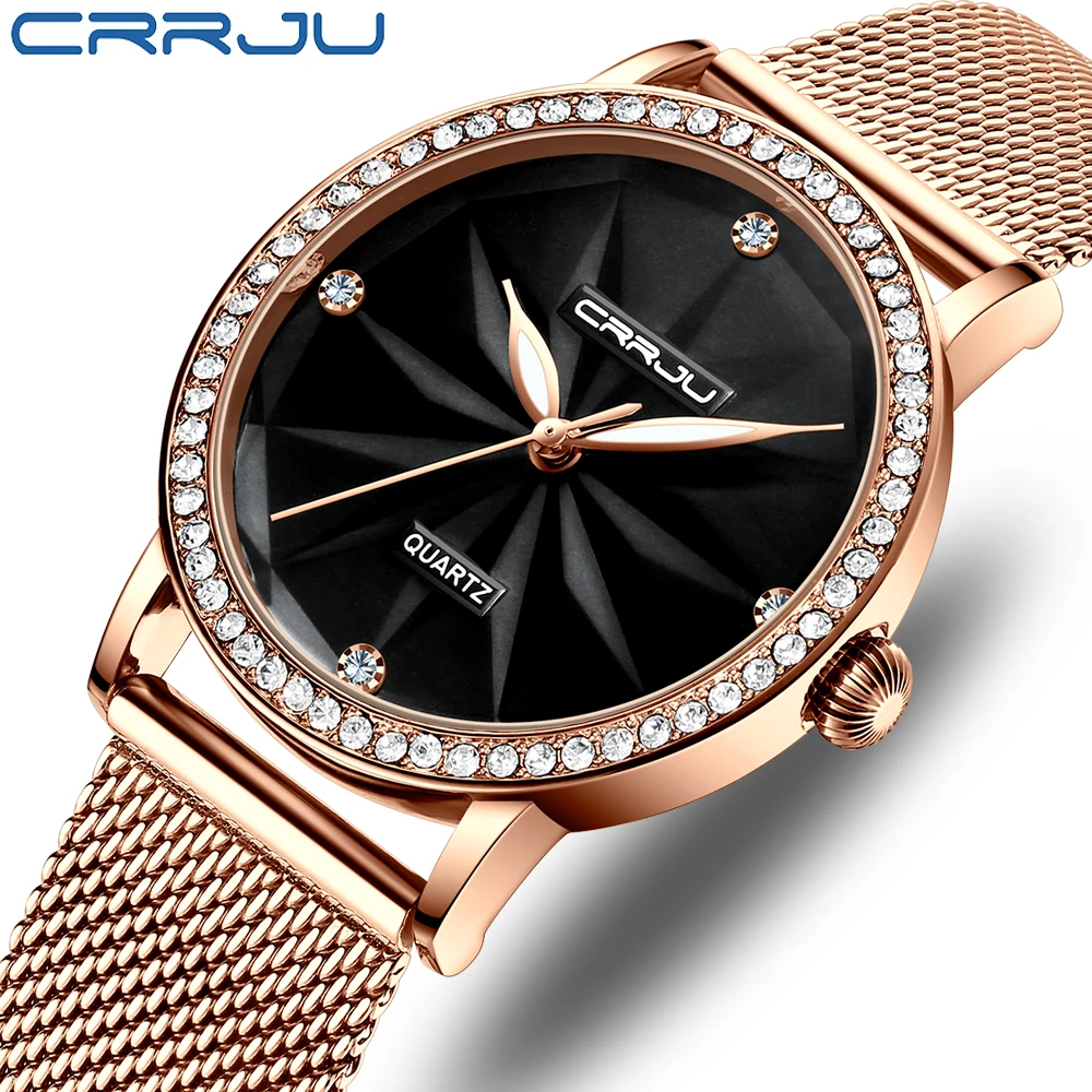 

CRRJU Women Watches Luxury Wrist watch relogio feminino Clock for Women Milanese Steel Lady Rose Gold Quartz Ladies Watch New